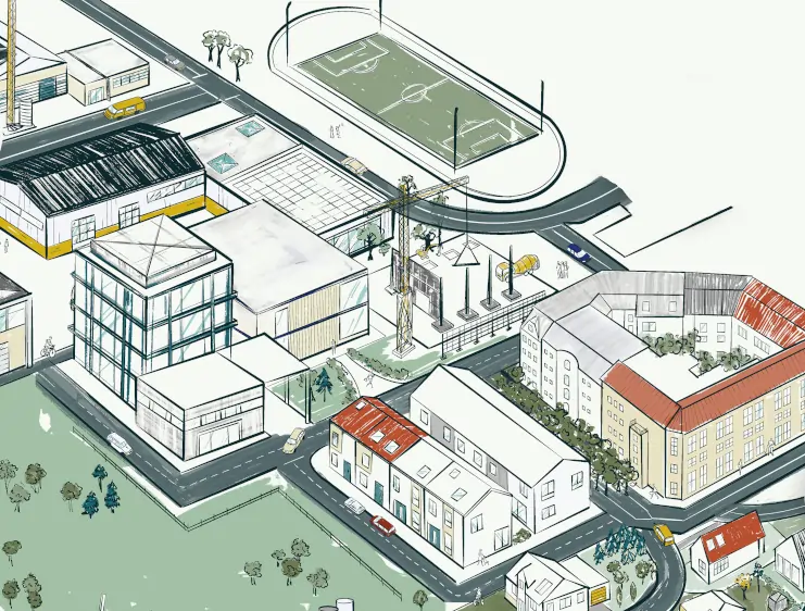 Grafik eines Ausschnitts einer Stadt